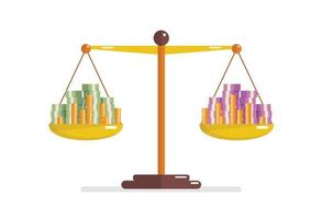 Comparison between two currency on balance scale vector