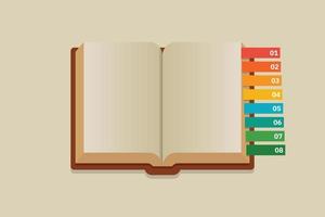 Open empty book with color bookmarks vector