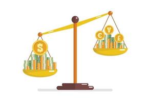 Strength of US dollar compare with another currency on balance scale vector