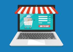 Shopping onliine by laptop vector