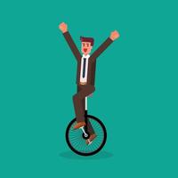 Businessman showing his skills on unicycle vector
