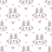 Bunny sleeping mask, rabbit seamless pattern. Illustration for printing, background, cover and packaging. Image can be used for greeting card, poster and textile. Isolated on white background. vector