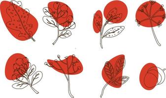 Vector set of doodle autumn floral element