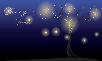 vertical lowing tree in the night horizontal background with star vector