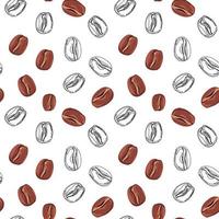 Black and white seamless pattern with coffee beans. Contour drawing of baking on a white background. Template for cafe, menu, paper. vector