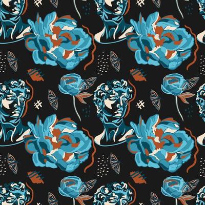 Peonies and leaves brushed strokes style, seamless pattern vector ,Design for fashion , fabric, textile, wallpaper, cover, web , wrapping and all prints.
