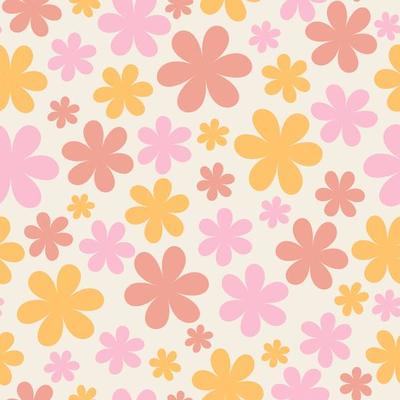 Pastel floral pattern in the style of the 70s with groovy daisy flowers. Retro floral vector design. Style of the 60s, 70s, 80s