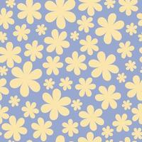 Floral pattern in the style of the 70s with groovy daisy flowers. Retro floral vector design. Style of the 60s, 70s, 80s