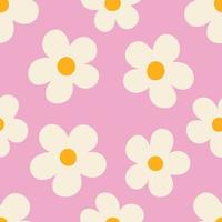 Naive floral pattern in the style of the 70s with groovy daisy flowers. Retro design. Yellow background. Style of the 60s, 70s, 80s. Scandinavian nursery print vector