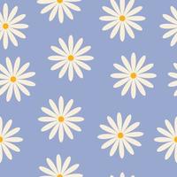 Floral pattern in the style of the 70s with groovy flowers.  Blue background. Retro floral vector design. Style of the 60s, 70s, 80s