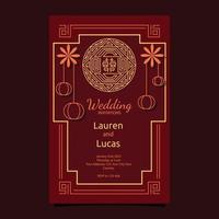 Red Yellow Chinese Wedding Invitation Card Design Template vector