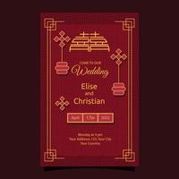 Red Yellow Chinese Wedding Invitation Card Design Template vector