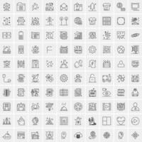 paquete de 100 iconos de líneas universales para móviles y web vector