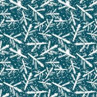 Seamless spruce branch pattern. Seamless spruce branches vector with snowflakes in white on blue background.  Christmas pattern for printing on fabric or wrapping paper.