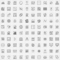 paquete de 100 iconos de líneas universales para móviles y web vector