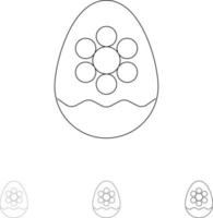 Egg Decoration Easter Flower Plant Bold and thin black line icon set vector