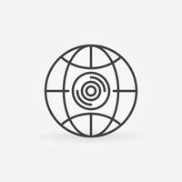 360 camera in earth globe outline icon - vector 360-degree cam