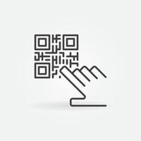 icono de concepto de línea delgada de vector de código qr y mano