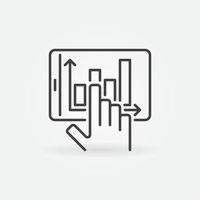 Hand and Tablet with Graph outline vector concept icon