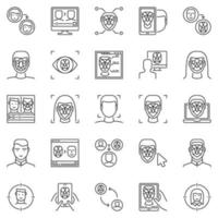 conjunto de iconos de vector de línea de autenticación y reconocimiento facial