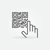 mano con icono de línea de concepto de vector de código qr