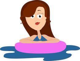 Woman in swimming pool, illustration, vector on white background.