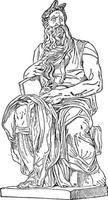 Moses Sculpture is a sculpture by the Italian High Renaissance artist Michelangelo Buonarroti, vintage engraving. vector