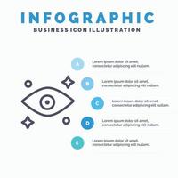 ojo ojos viendo icono de línea con 5 pasos presentación infografía fondo vector