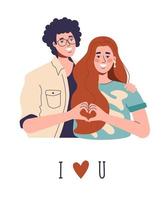 A man and a woman confess their love. Vector postcard FLAT on a white background