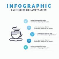 taza de té café hotel plantilla de infografía azul plantilla de icono de línea de vector de 5 pasos