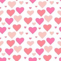 Pink hearts different sizes on white background. Seamless vector pattern.