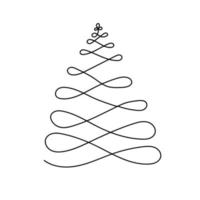 Continuous line drawing of Christmas tree. Vector illustration.