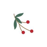 Red berries on branch on white background. Vector illustration.