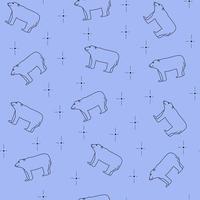 Polar bear seamless pattern on violet background. Contour vector line art.