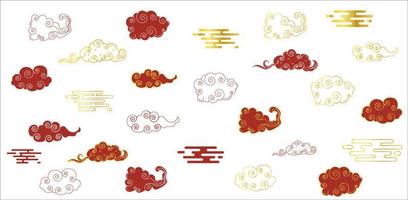 Chinese Cloud. Traditional Curved Red Golden Contour, Gradient Design Element vector