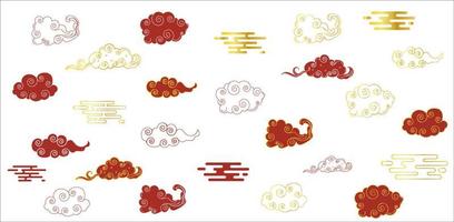 Chinese Cloud. Traditional Curved Red Golden Contour, Gradient Design Element vector