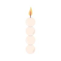 Lit scented candle in shape on white background, vector flat illustration