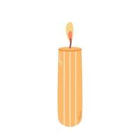 Lit orange candle on white background, vector flat illustration