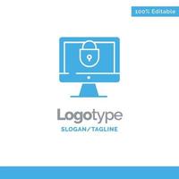 Computer Internet Lock Security Blue Solid Logo Template Place for Tagline vector