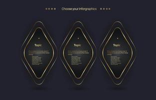 SET of three dark golden banner, buttons, Groups of premium dark buttons templates design, used in wlrkflow, and option vector, illustration vector