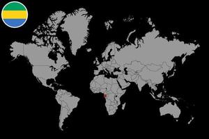 Pin map with Gabon flag on world map. Vector illustration.