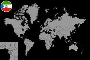 Pin map with Equatorial Guinea flag on world map. Vector illustration.