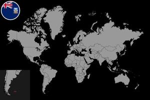 pin mapa con la bandera de las islas malvinas en el mapa mundial. ilustración vectorial vector