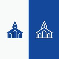 celebración de la iglesia cruz cristiana línea de pascua y glifo icono sólido línea de bandera azul y glifo sólido vector