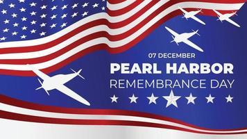 Pearl Harbor Remembrance Day background with us waving flag and three planes vector