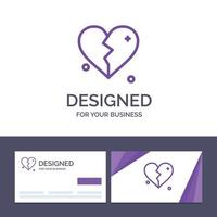 tarjeta de visita creativa y plantilla de logotipo roto amor corazón boda vector ilustración