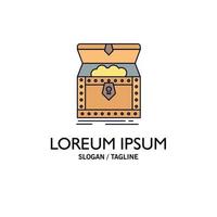 Box chest gold reward treasure Flat Color Icon Vector