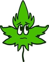 Sad marijuana, illustration, vector on white background.