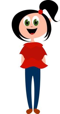 Girl with red blouse, illustration, vector on white background.