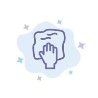 Limpiar las tareas domésticas de la mano frotar el icono azul en el fondo abstracto de la nube vector